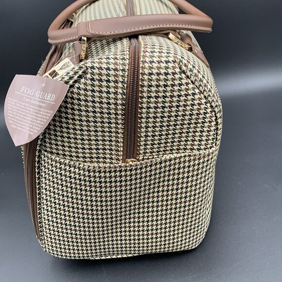 London Fog Oxford III Olive Houndstooth Carry On Duffel Bag Leather Trim 16" - Picture 4 of 8